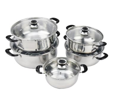 หม้อสแตนเลส พร้อมฝาแก้ว 5 ใบ/ชุด